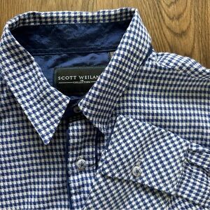 Scott Weiland The Collection Mens Long Sleeve Button Up Shirt Checkered Blue XL